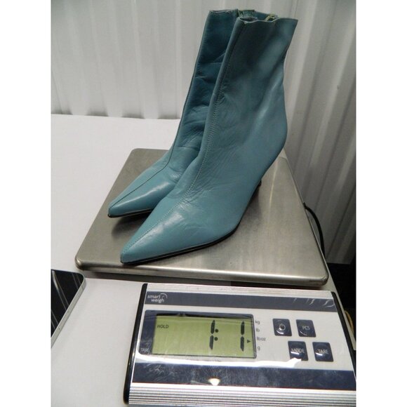 Bronx Aqua Blue Leather Pointed Toe Ankle Boots Size 7.5 Side Zipper Kitten Heel - Picture 11 of 13